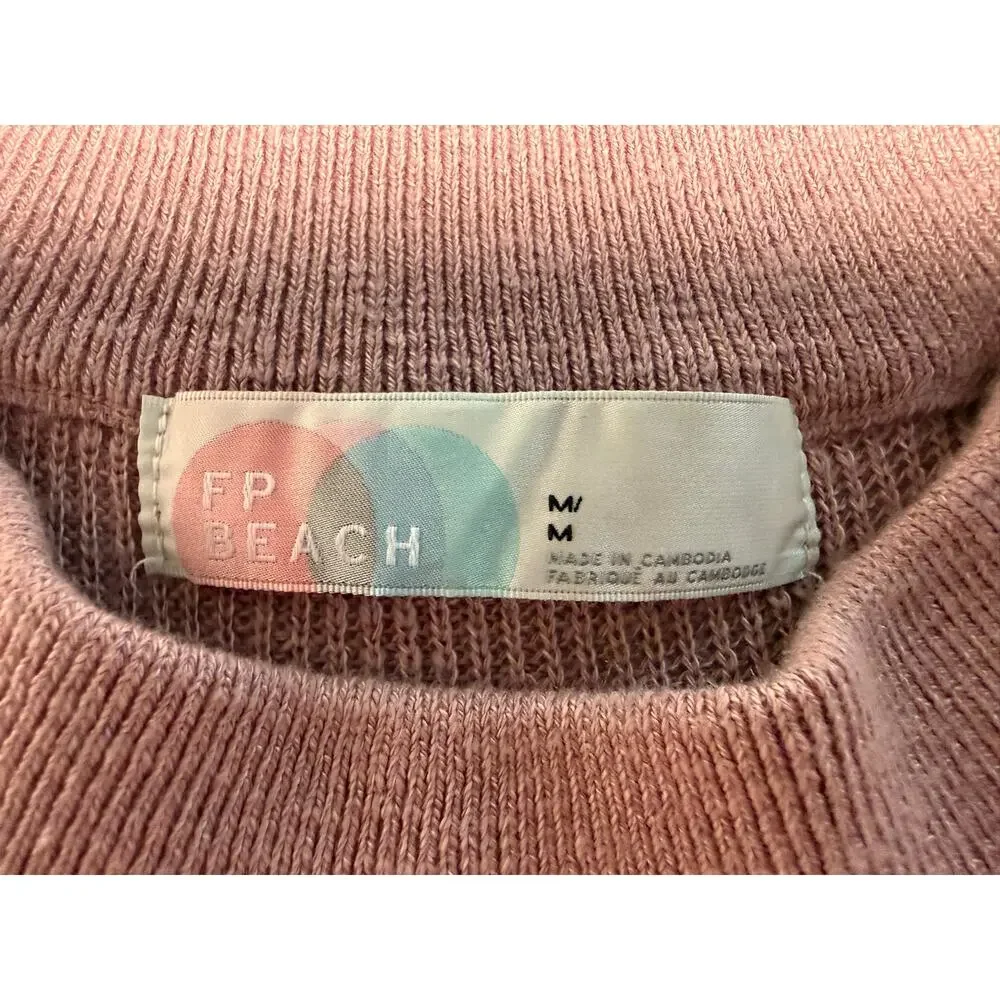 Free People Beach Sweater Medium Pink Cotton Blend Lightweight Oversized Ribbed